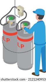 Workers installing propane gas cylinders