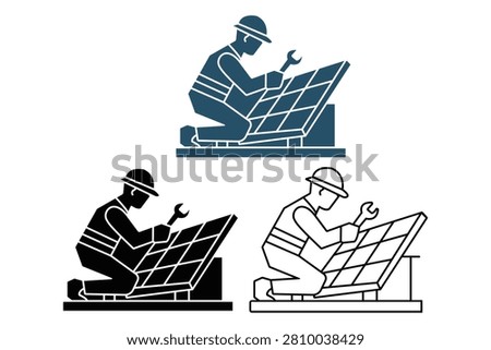 Workers Installing Solar Panels On Rooftops