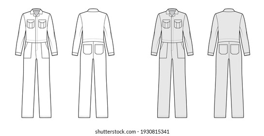 Workers Jumpsuit Overall Technical Fashion Illustration Stock Vector ...