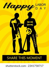 workers, labor day, september, labor day celebration, banner, day, working, black background, workers silhouette, yellow, great card