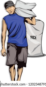 workers are lifting rice vector illustration