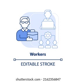 Workers Light Blue Concept Icon. Category Of Cooperative Members Abstract Idea Thin Line Illustration. Business Operations. Isolated Outline Drawing. Editable Stroke. Arial, Myriad Pro-Bold Fonts Used