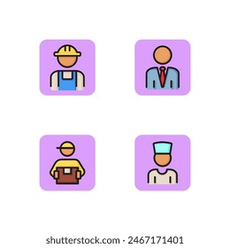 Workers line icon set. Businessman, builder, courier and doctor. Avatar for networks concept. Vector illustration for web design