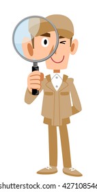 Workers with a magnifying glass