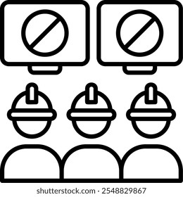 Icono de estilo lineal de la marcha de los trabajadores