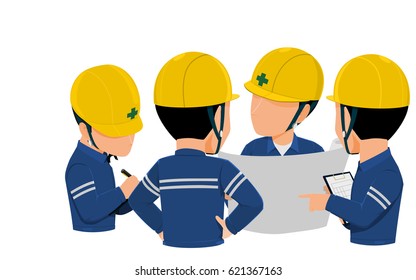 Workers are meeting together on transparent background
