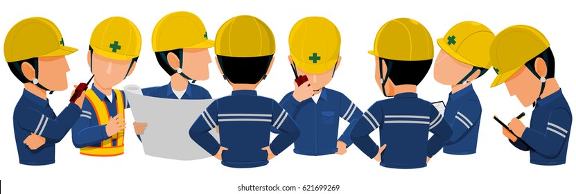 Workers are meeting together on transparent background
