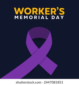 Workers Memorial Day. Purple ribbon. Great for cards, banners, posters, social media and more. Dark blue background.