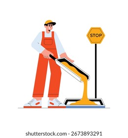 Workers Mixing A Slurry flat Vector Illustration 