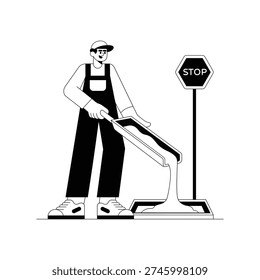 Workers Mixing A Slurry  vector illustration Eps 10 File     