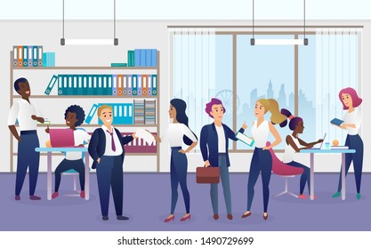 Workers in modern office flat vector illustration