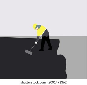 Workers on a road construction repair asphalt covering. Street resurfacing. People Vector Illustration.