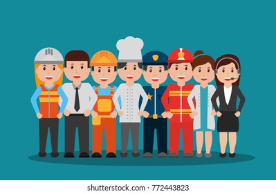 workers people group different occupation set