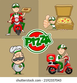 the workers of a pizzeria consisting of chefs and couriers