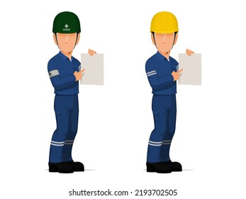 workers are pointing to the empty paper on white background