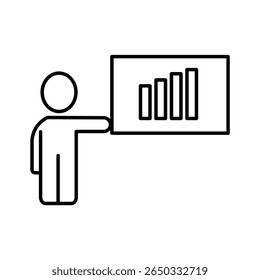 Workers present data analysis results outline icon