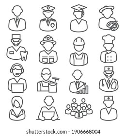 Workers and Professional Line Icons on white background