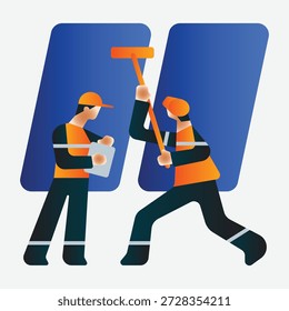 Workers in safety vests maintaining solar panels with teamwork and precision.