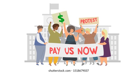 Workers Salary Protest Flat Vector Group Stock Vector Royalty Free