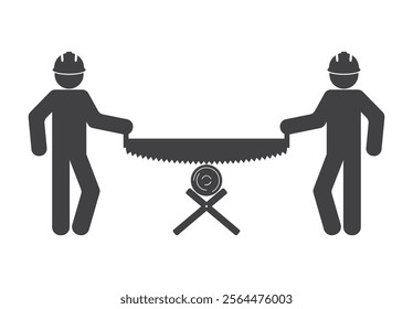 workers with saw work sawing a log icon