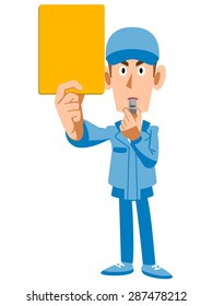 Workers showing the yellow card