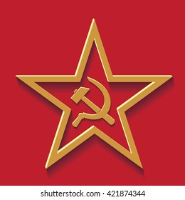 Workers sickle and hammer in the middle of the star.Vector illustration.