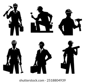 Workers Silhouette Set. Flat Vector Illustration