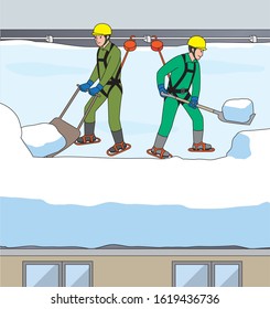 Workers snowing the roof.Vector material