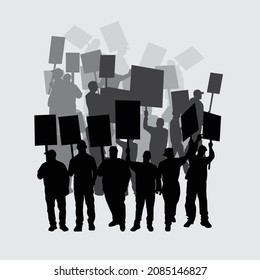 Workers strike and protest vector image. Group of people with placards silhouettes vector image.