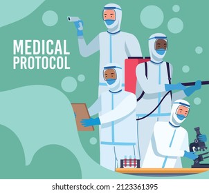 Workers With Supplies Of Medical Protocol