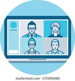 workers taking part in an online conference call, remote working and social distancing