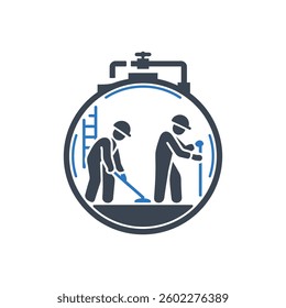 Workers in Tank Icon On White Background