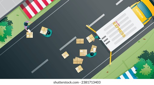 Los trabajadores están transportando bienes a los clientes.