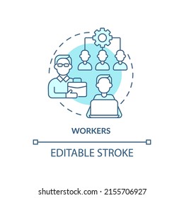 Workers Turquoise Concept Icon. Category Of Cooperative Members Abstract Idea Thin Line Illustration. Business Operations. Isolated Outline Drawing. Editable Stroke. Arial, Myriad Pro-Bold Fonts Used