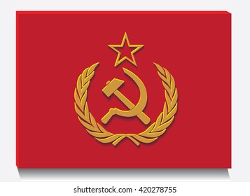 Workers unite hammer and sickle in laurel wreath as art object.Vector illustration.