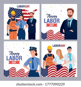 Arbeiter mit usa-Flaggen-Design, Arbeitstag-Urlaub und patriotisches Thema Vektorgrafik