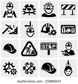 Workers vector icons set on gray. 