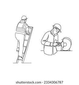 Workers vector illustration drawn in line art style