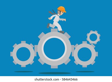 workers walked around gear