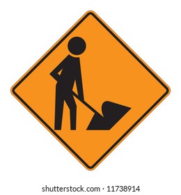 Workers warning sign on white