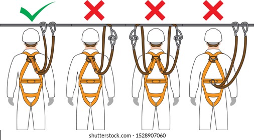 workers wear red dress closeup with safety harness safety equipment and safety belts