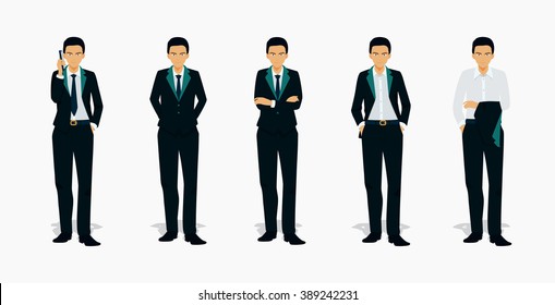 Workers wearing a black suit.