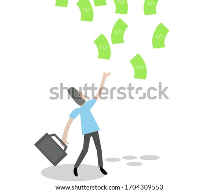 Workers who are dreaming of the rain of dollars, design illustrations of work concepts that are on a large scale