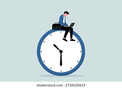 Arbeiter, die eine Karriere mit einem anderen Konzept der Zeit haben, Unternehmer sind zuversichtlich, mit Laptop-Computern, während in der Nähe der Arbeitszeit sitzen und arbeiten nachts mit Kollegen in anderen Ländern.