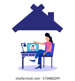 Workers who use computers for collective virtual meetings and group video conferences. Business women on desktop chatting with friends online. Vector illustrations for video conferencing. Illustration