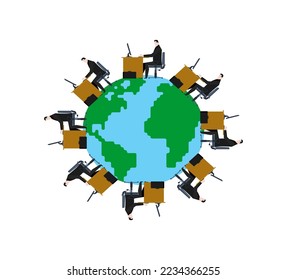 Workers work all over earth. concept of a network of workers around the world.