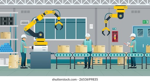 Os trabalhadores estão trabalhando em máquinas na indústria de fabricação da fábrica.