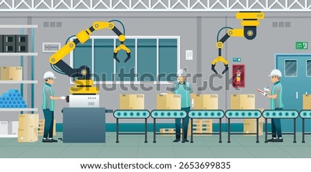 Workers are working on machines in the manufacturing industry of the factory.