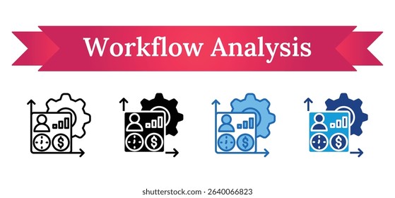 Workflow Analysis Multi Style Icon - Gear, user, time, and money with bar chart representing efficient business workflow and resource management