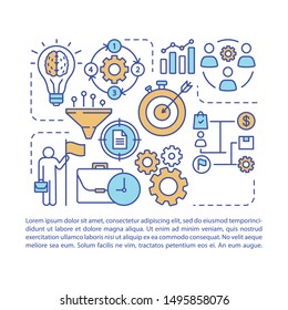 Workflow article page vector template. Corporate management. Business objectives achieving. Brochure, magazine, booklet design element with linear icons. Print design. Concept illustrations with text